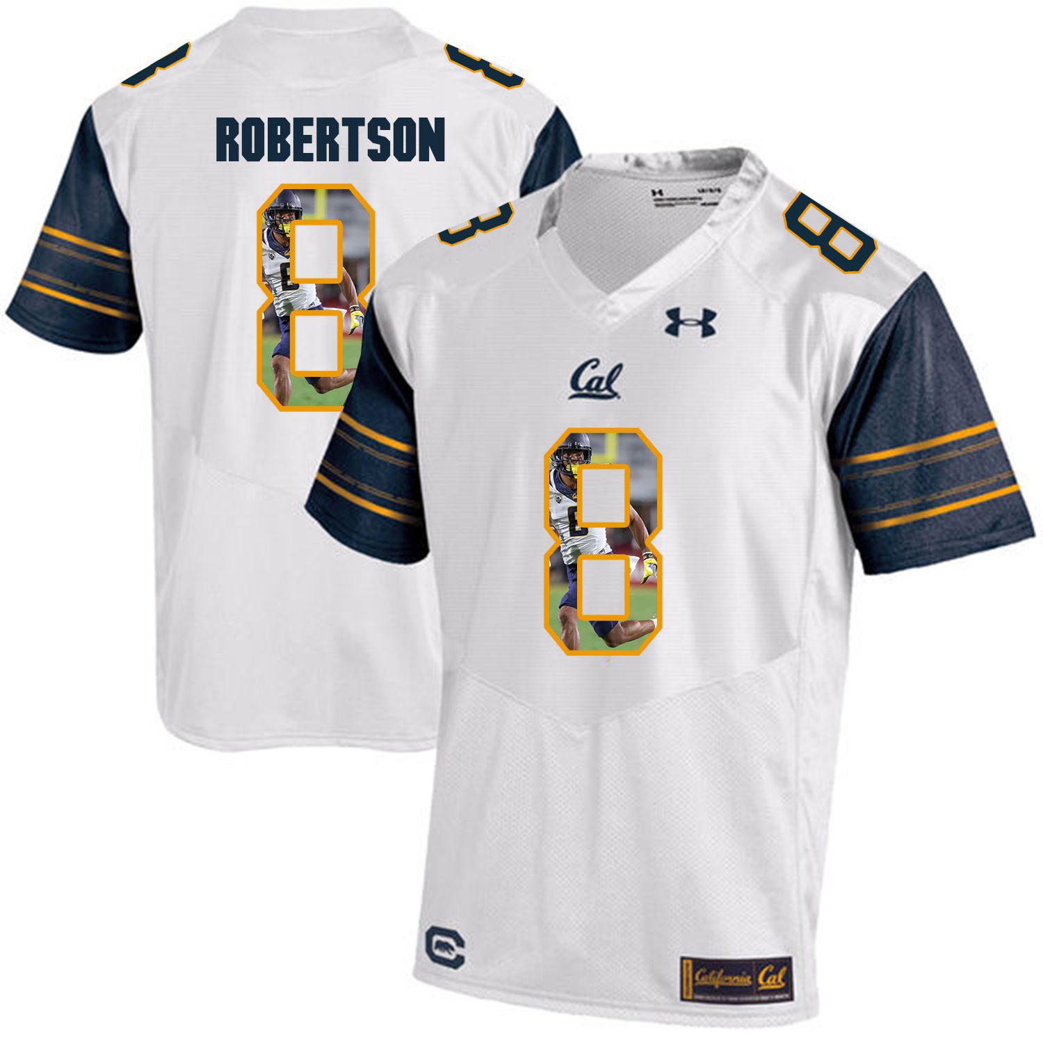 Men California Golden Bears #8 Demetris Robertson White Customized NCAA Jerseys->customized ncaa jersey->Custom Jersey